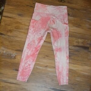 EUC Marika Pink&White Tie Dye Yoga Leggings. Women's M. Cotton Spandex Blend